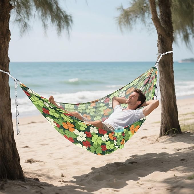 Camping Hammock Outdoor Hammocks for Outside Four Leaf Clover Beach Trees Portable Lightweight with Pockets Tree Straps Indoor