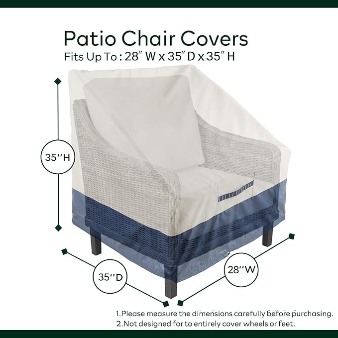 Vailge High Back Patio Chair Cover,100% Waterproof Veranda Chair Covers,600D Heavy Duty High-Back Chair Outdoor Patio Furniture Cover (Beige-Printed, 1 Pack)