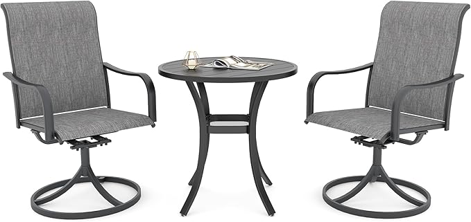 Anmutig Grey Textilene Outdoor Patio Swivel Rocker Chairs with 27.5" Round Table Small Dining Set - Style2