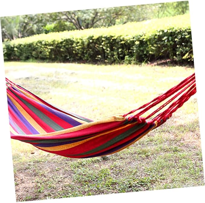 Portable Outdoor Camping Hammock Swing Chair 190x85cm Canvas Striped Hanging Chair for Garden Patio Travel with European Rainbow Colors
