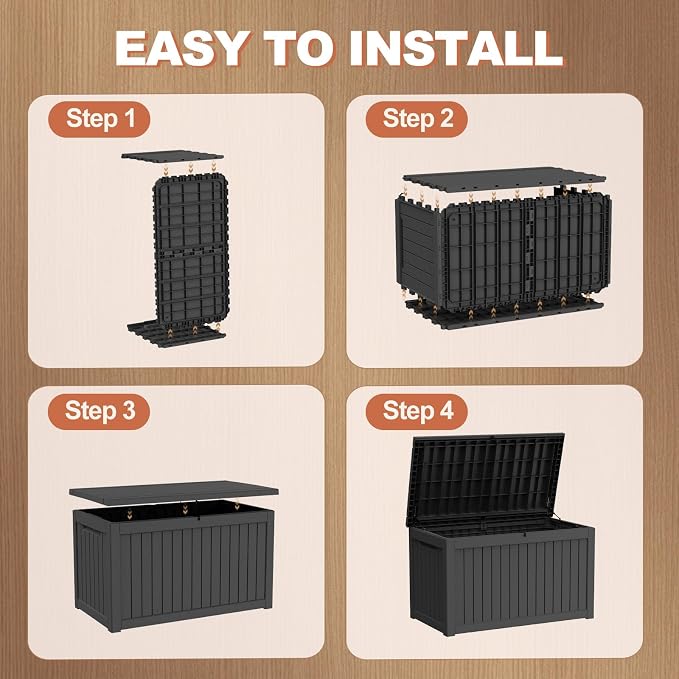 EFU Outdoor Storage Box 260 Gallon Deck Box (Indoor & Outdoor) Lockable UV Resistance Waterproof Resin Storage Bin Storage Box for Outdoor,Patio Storage With Support Rod(Black)