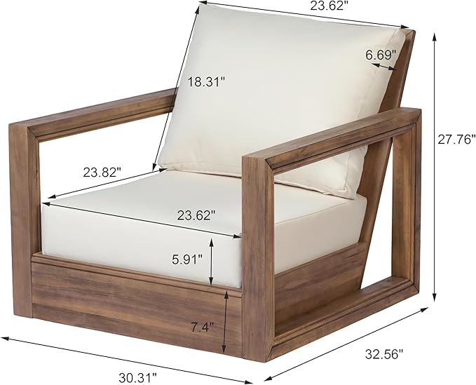 Christopher Knight Home 5-Piece Patio Furniture Set, Acacia Wood Outdoor Sofa Set with 3-Seater Couch, Loveseat, 2 Swivel Rocking Chairs & Coffee Table, Deep Seat Patio Conversation Set, Brown+Beige