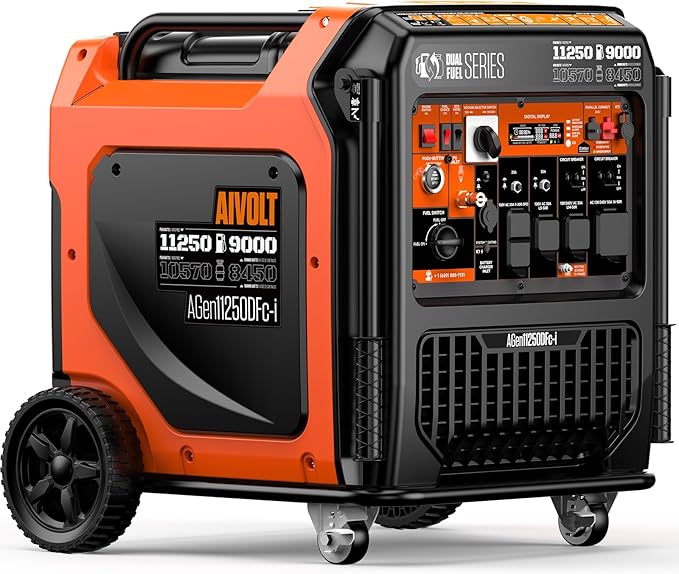 AIVOLT 11250W Dual Fuel Inverter Generator with Remote/Electric/Recoil Start, 50 AMP RV Ready, CARB Compliant 50 State Approved, Ultra Quiet Gas Propane Generator for Home Backup, Food Truck, Job Site