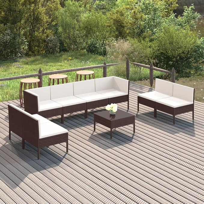 9 Piece Patio Lounge Set with Cushions,Patio Sofa,Outdoor Daybed,Patio Seating,Outdoor Furniture SetsPatio Conversation Sets,Modern Set,Outdoor Patio Chairs,for Backyard,Garden, Poly Rattan Brown