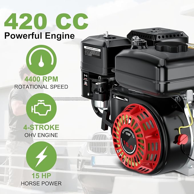 4400PSI Gas Pressure Washer with Hose Reel, 4.5 GPM, Key One-Button Start 420CC 15HP Commercial Pressure Washer with 50FT 3/8" Hose, Spray Gun & Wand, 5 Quick Connect Nozzles