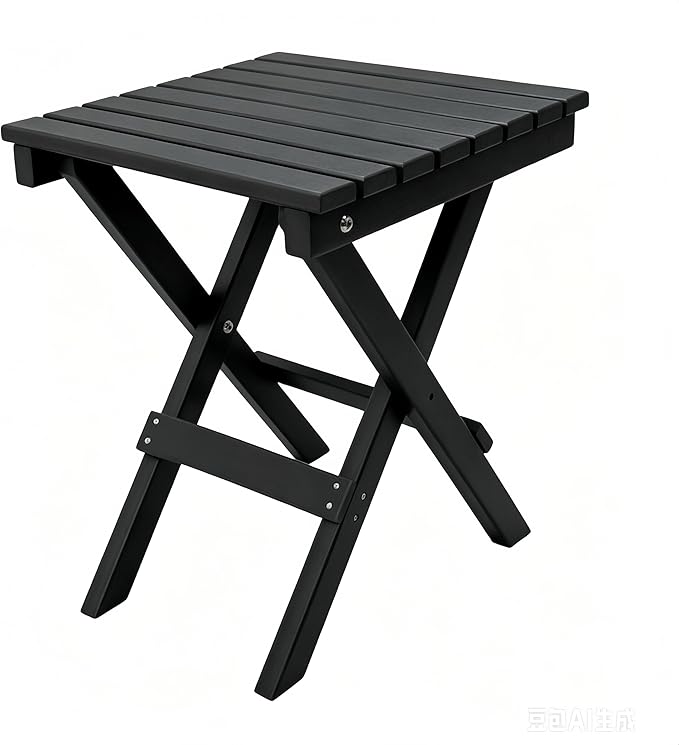 HDPE Outdoor Side Table Small End Square Table Folding Coffee Furniture for Patio, Garden, Balcon, Pool, Outside Portable Black