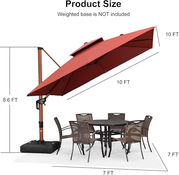 PURPLE LEAF 10ft Patio Umbrella Outdoor Square Umbrellas Large Cantilever Umbrella Windproof Offset Umbrellas Heavy Duty Sun Umbrella for Garden Deck Pool Patio, Brick Red