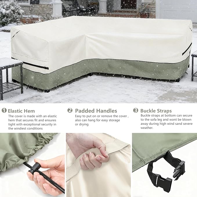 okcool Outdoor Sectional Sofa Cover Waterproof-L-Shaped Patio Furniture Covers for 4-Seater Outdoor Sectional Furniture Couch 58”W (Left Side) x 85”W (Back Length),White&Grayish Green