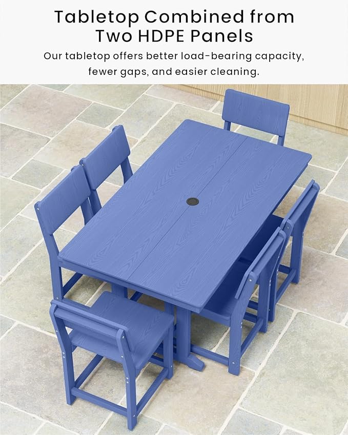 7-Piece HDPE Outdoor Dining Set, Weatherproof Patio Table and Chairs for 6, Outdoor Dining Table Set for Outside Deck Backyard Garden, Navy Blue