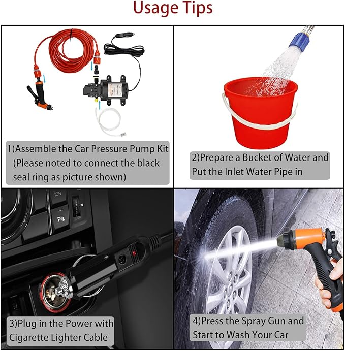 Electric Pressure Washer Pump, 12V 100W Portable High Pressure Power Intelligent Mini Car Water Pump Kit for Auto RV Home Garden Pet Shower