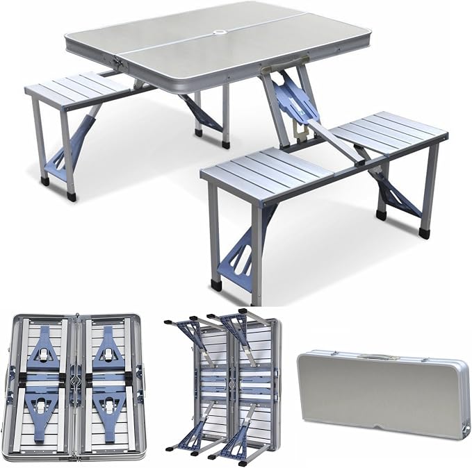 Magshion Furniture Portable Folding Camping Picnic Table with 4 Seats, Aluminum