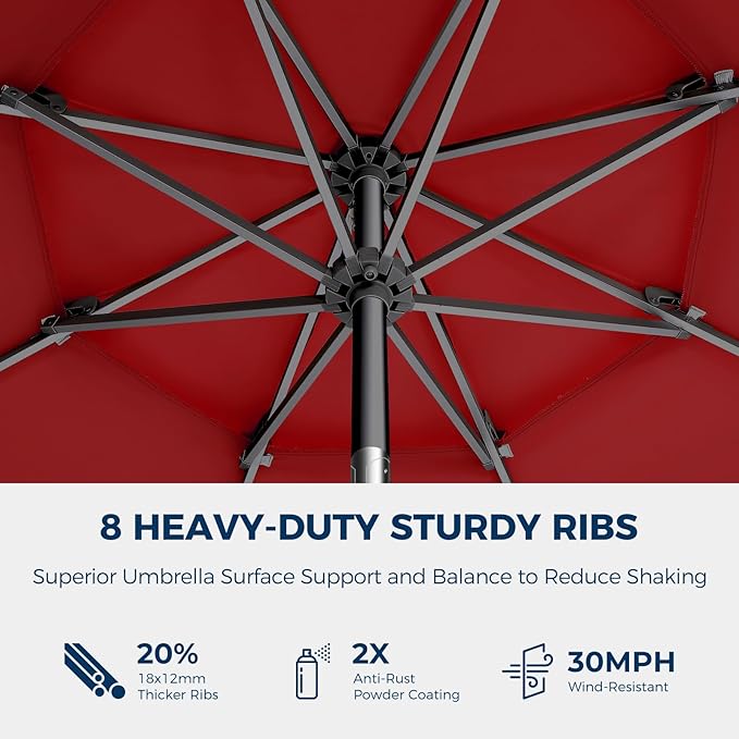 HOMSHADE 9FT 3-Tiers Outdoor Patio Umbrella with 5-Year Fade Resistant,Vented Outdoor Commercial Market Umbrella with UPF50+ UV Protection & Push Button Tilt and Crank for Pool,Backyard(Red)