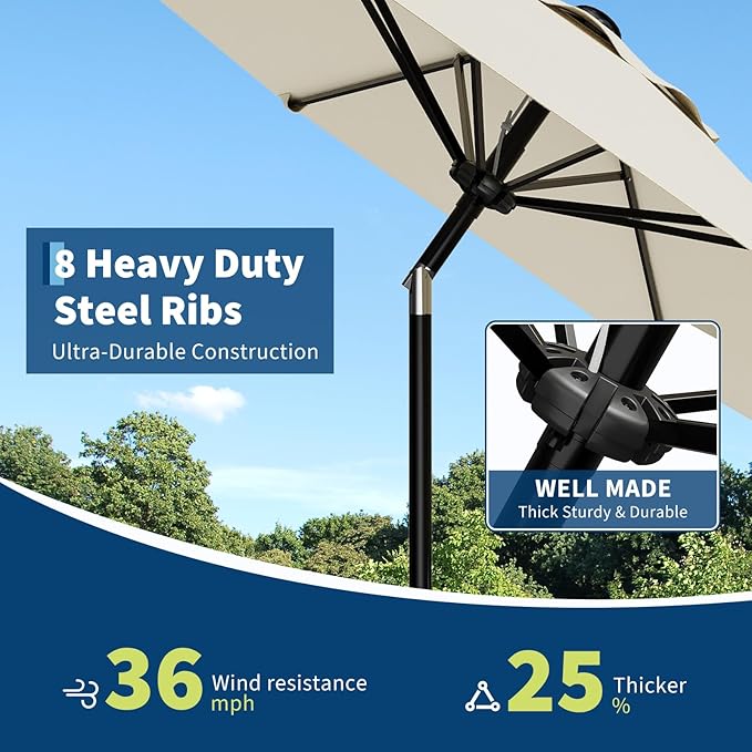 Garvee 9FT Patio Umbrella - Outdoor Table Umbrella with Smooth Crank Lift, Push Button Tilt and 8 Sturdy Ribs - Market Umbrella UV Protection Waterproof for Pool, Deck, Yard, Garden