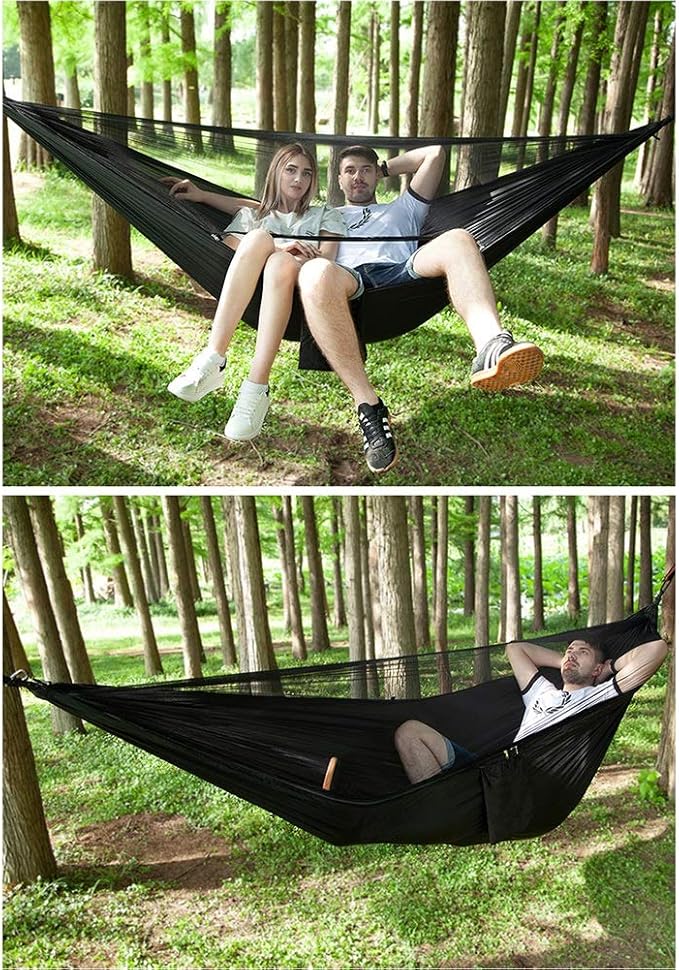 Camping Hammock, Hammock Automatic Speed Open Outdoor Leisure with Mosquito Net Single Double Ultra Light Quick-Drying Parachute Cloth Camping Swing(Gray)