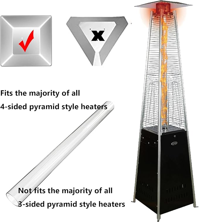 Quartz Glass Tube Patio Heater Glass Tube Parts Replacement for 4-Sided Pyramid Flame Patio Heater Quartz Glass Tube Replacement fits