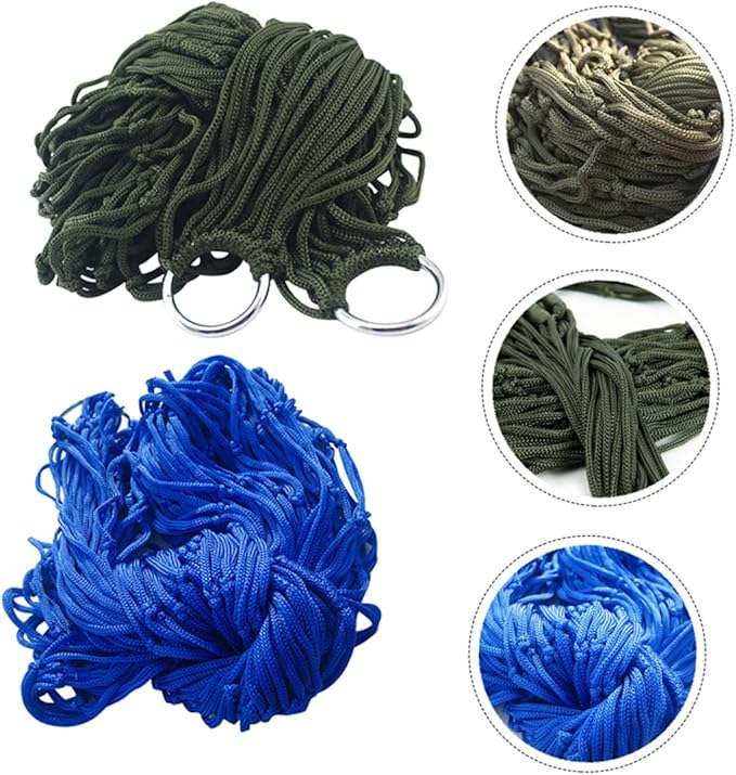 2pcs Outdoor Hammocks 9-Strand Nylon Rope Lightweight Foldable Swing Bed for Camping Travel Backyard Relaxation