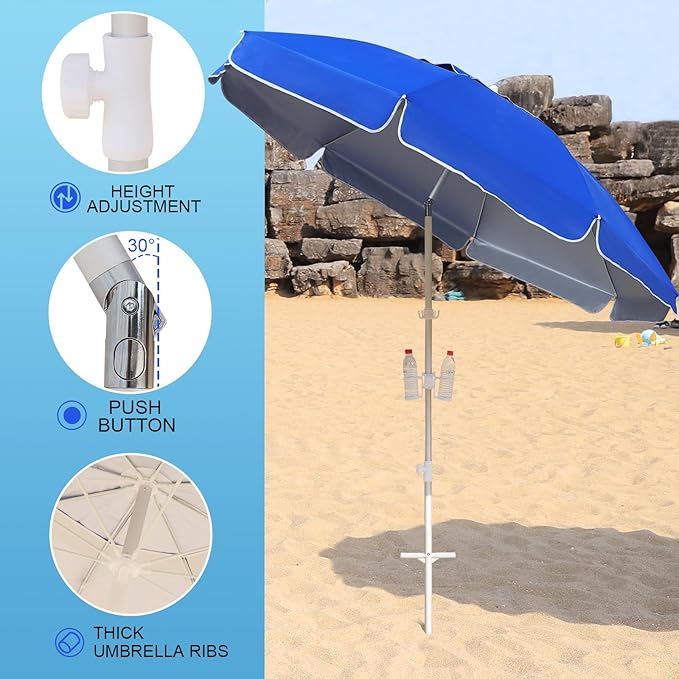 Northroad 8ft Large Beach Umbrella w/Sand Anchor Vent Tilt, Heavy Duty High Wind Patio Umbrellas w/Carry Bag,UV 50+ Sun Protection Portable Sunshade Umbrellas for Garden Pool Backyard