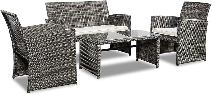 Tangkula AM0948HM Lawn Garden PE Rattan Wicker Furniture (Brown) 4 Piece Outdoor Patio Sofa Set