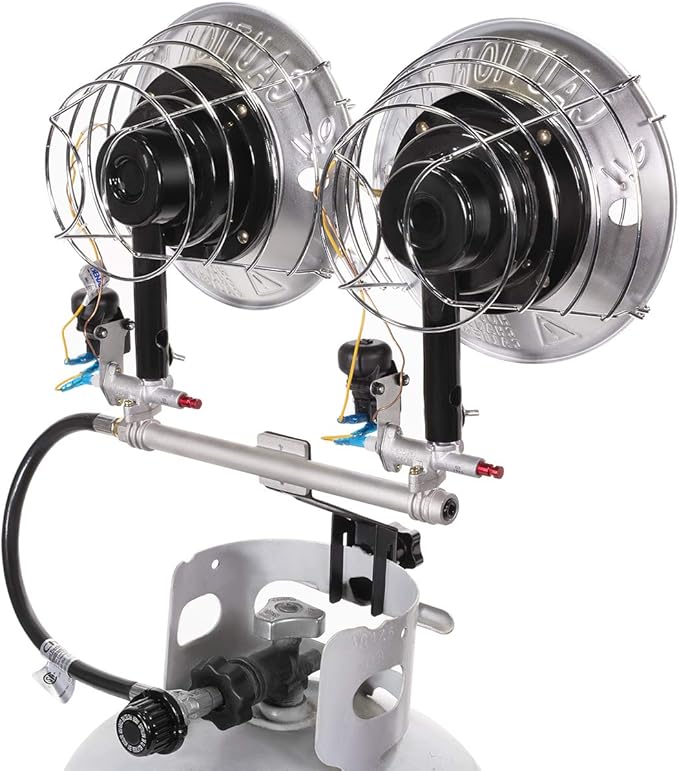 XtremepowerUS 30,000 BTU Propane Tanktop Heater Infrared Dual Burner Safety Shut-Off Valve, Tip-Over Switch for Garage, Camping, Hunting Double Burner