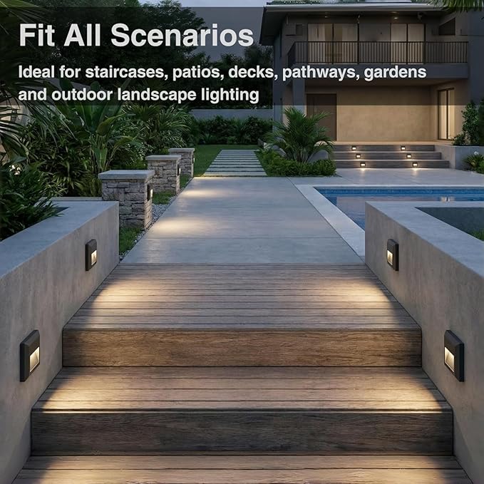 ZONK Outdoor Indoor Step Lights 110V-240V, Non-dimmable 4000K Stair Lights Outdoor Indoor, Waterproof IP65 Retaining Wall Lights for House, 1 Pack