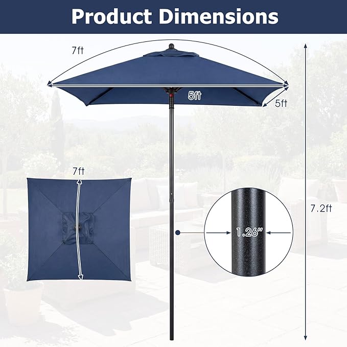 Tangkula 5 FT Patio Umbrella, Outdoor Table Market Umbrella with Quick-Release Button, 4 Sturdy Ribs, Fade Resistant & Waterproof Canopy, Sun-protective, for Garden, Poolside, Backyard (Navy)
