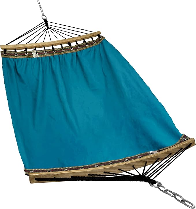 Tranquillo Double Hammock 2 Persons Cotton Canvas 600 lbs Portable Camping Hammock with Solid Wood Spreader Bar Hammock for Camping Portable Relaxation Gear for Camping Patio Garden, Blue