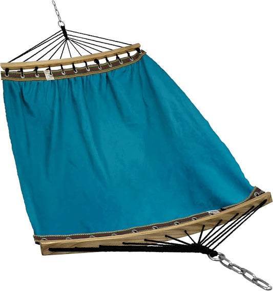 Tranquillo Hammock 2 Person Canvas Portable Hammock with Curved Wood Spreader Bar for Cozy Indoor and Winter Outdoor Use (Blue)