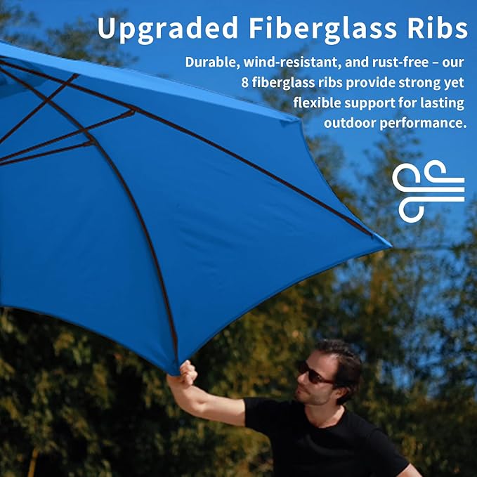 9FT Patio Umbrella with Fiberglass Ribs, Outdoor Market Table Umbrella with Crank and Tilt, UV Resistant Waterproof Canopy for Patio, Garden, Deck, Pool, Royal Blue