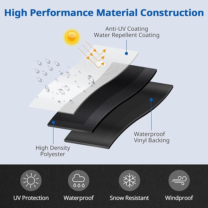 SunPatio Patio Furniture Covers Waterproof, Rectangular Table and Chairs Set Cover, Outdoor Furniture Set Cover with Drawstrings and Taped Seams, All Weather Protection, 76"W x 50"D x 30"H, Black