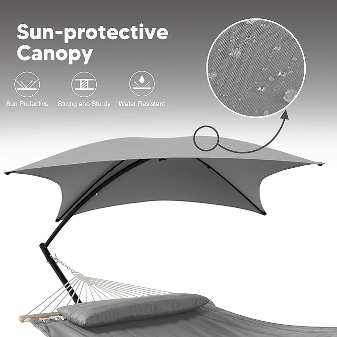 SUNCREAT Hammocks for Outside with Stand, Porch Hammock and Stand, 475 lbs Capacity, Patent Pending, Light Gray