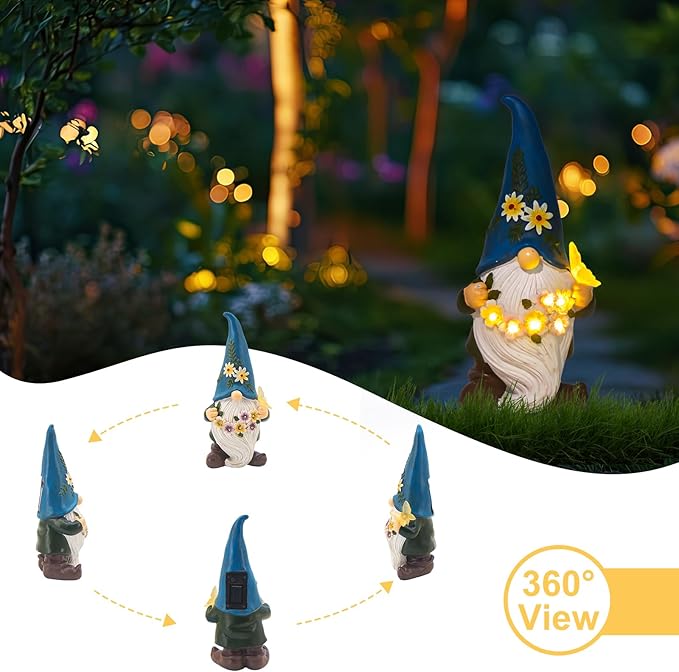 DKJOCKY Gnome Garden Decor Statue with Solar Light Lantern, Funny Waterproof Resin Figurine Outdoor Decorations for Yard Patio Lawn Balcony Porch, Birthday Gifts for Women Mom Grandma