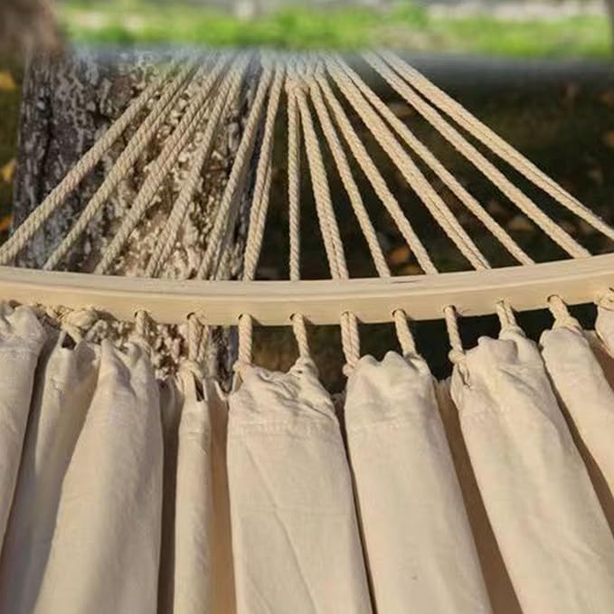Backyard Hanging Hammock with Tassels, 500lb Load Capacity, Single Double Size 102x59in - Lightweight Foldable Outdoor Cotton - Polyester Blend for Garden, Patio, Camping Relaxat (White)