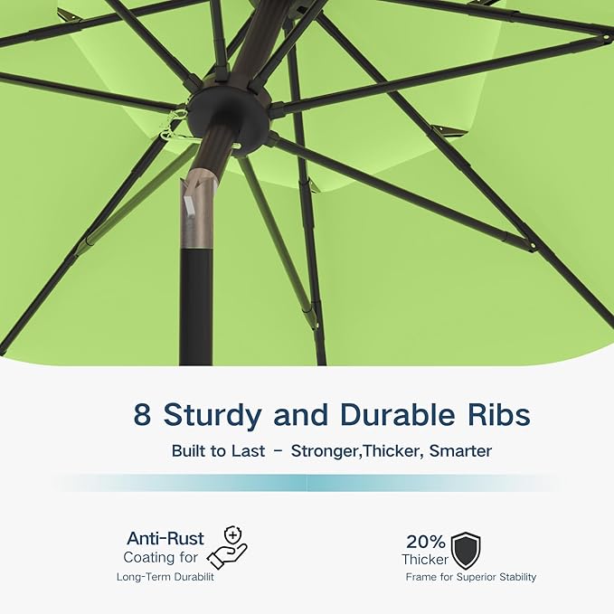 10FT Patio Umbrella 3 Tiers Outdoor Market Umbrella w/Push Button Tilt, Crank, UV and Waterproof Table Umbrella for Garden, Pool, Backyard, Deck, Lawn, Apple Green