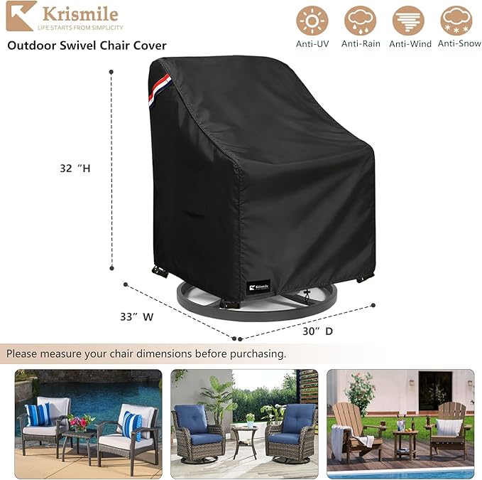 Outdoor Swivel Rocker Chair Cover 2 Pack,Waterproof Rocking Chair Covers, All-Weather Protection Outdoor Lawn Patio Furniture Covers for Patio Chair 30" W x 33" D x 32" H, Black