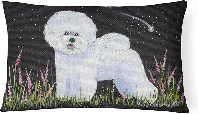 Caroline's Treasures SS8143PW1216 Bichon Frise Canvas Fabric Decorative Pillow Machine Washable, Indoor Outdoor Decorative Pillow for Couch, Bed or Patio, 12HX16W