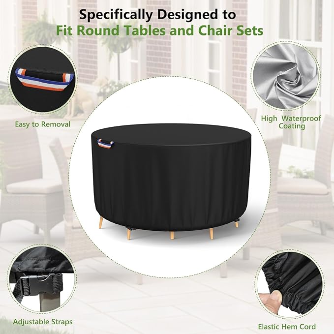 STARTWO Round Patio Furniture Covers ,Outdoor Furniture Table Covers Waterproof ,UV Resistant (84" Dia x 28" H)