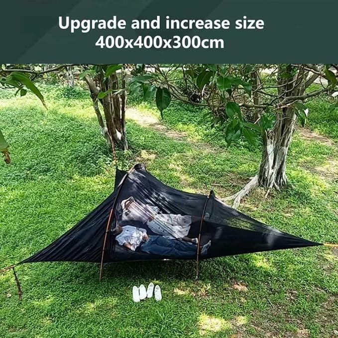 Outdoor Camping Hammock Tent, Large Triangle Hammocks for 1-3 Persons-Portable Camping Mosquito Net for Outside, Hiking Travel(Military Green)