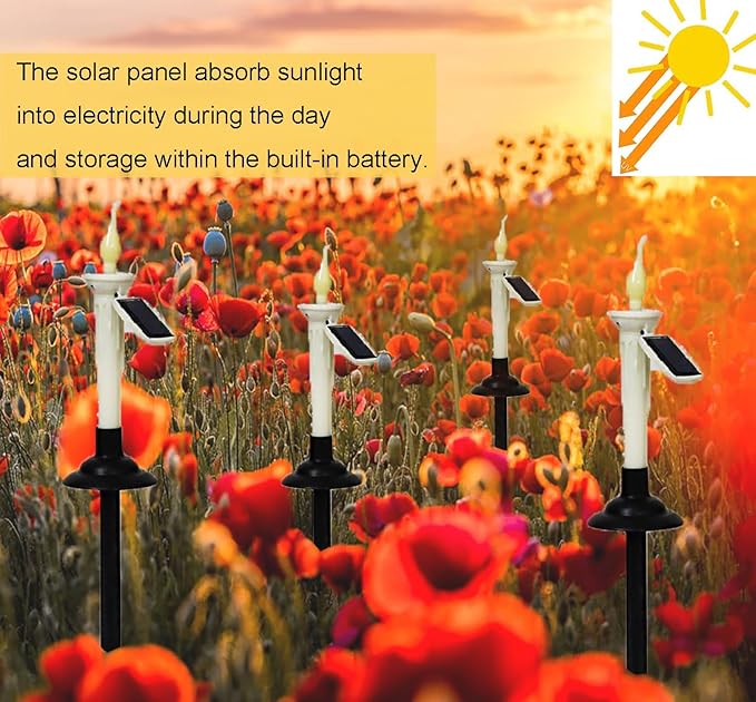 4Pcs Solar Taper Candles with Holders, Waterproof LED Candles Light Rechargeable Tapered Candlesticks with Dusk to Dawn Light Sensor for Outdoor Garden Patio Decor