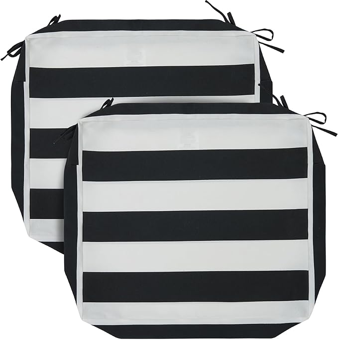 FUNHOME 2 Pack Outdoor Cushion Covers 24" x 24" x 4", No Insert! Water-Resistant Patio Chair Seat Cushion Covers with Zipper and Tie, Replacement Cover Only(Black White Stripe)