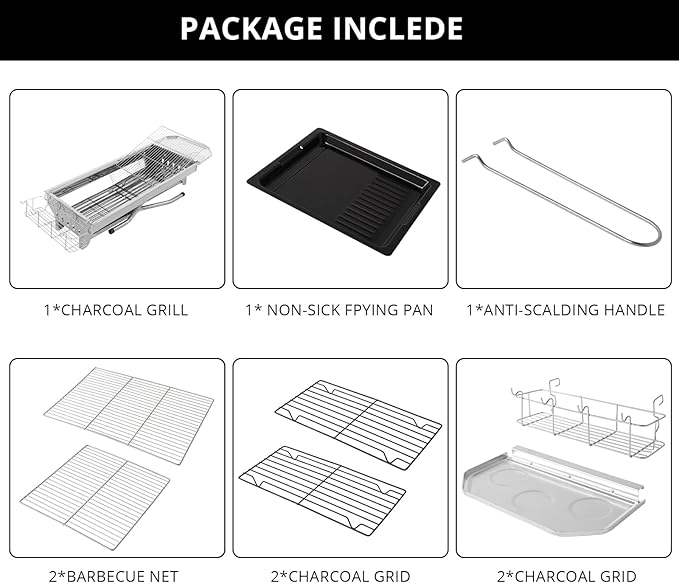 Outvita Portable Charcoal Grill, 39 x 12x 28" Foldable Barbecue Grill, Stainless Steel BBQ Grill for Outdoor Cooking Camping Hiking Picnic Garden Beach Party(Large)