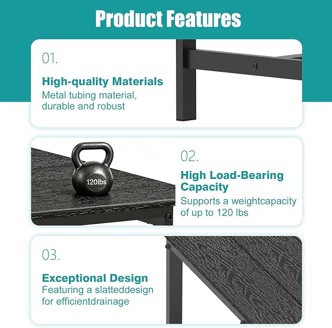 Outdoor Coffee Table, 33.4"L x 17.3"W x 18.1"H Rectangle Weather-Resistant Patio Coffee Table, Metal Heavy-Duty Frame Coffee Side Table, Waterproof for Garden, Porch, Balcony, Deck, Poolside, Black