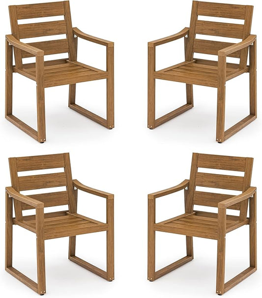 Cozyman HDPS Outdoor Dining Chairs Set of 4, 350LBS, Patio Dining Chairs with Armrest, All Weather Outdoor Kitchen Chairs with Square Frame Legs for Outdoor Indoor, Backyard, Teak Color-Oil Printed