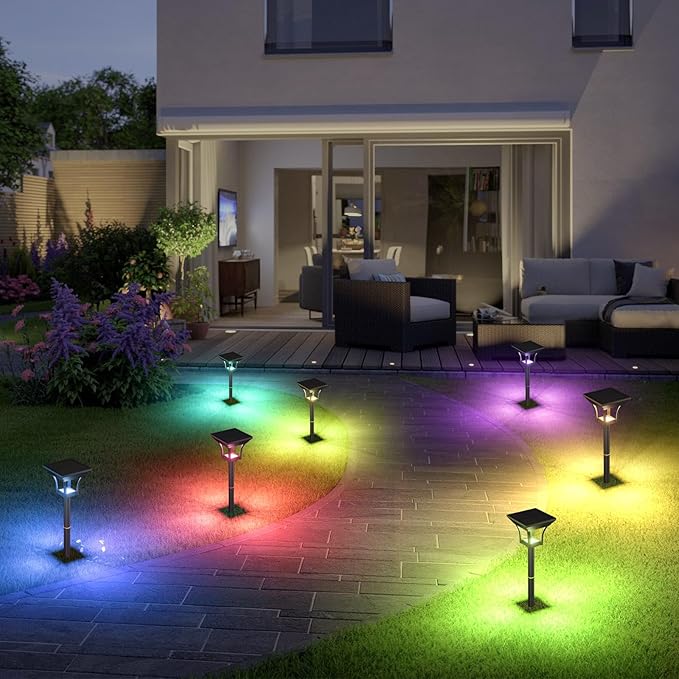 Solar Pathway Lights Outdoor, IP65 Waterproof Bright Solar Outdoor Lights, LED Solar Garden Lights Landscape Lighting for Walkway Lawn Patio Backyard (2 Pack, RGB)