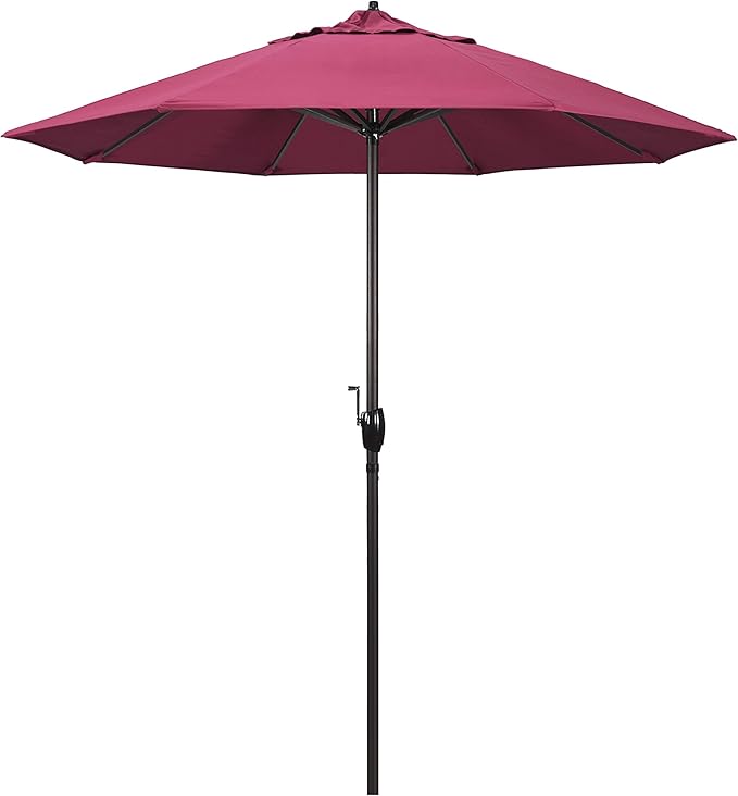 California Umbrella 7.5' Round Sunbrella Aluminum Outdoor Deck, Pool or Patio Umbrella, Crank Lift, Auto Tilt, Bronze Pole, Hot Pink