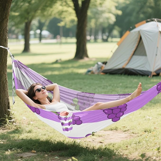 Purple White Striped Grape Fruit 330lb Capacity Hammocks with Hanging Rope Hanging Hammock for Outside Patio Backyard Poolside hamacas para adultos 2 Personas