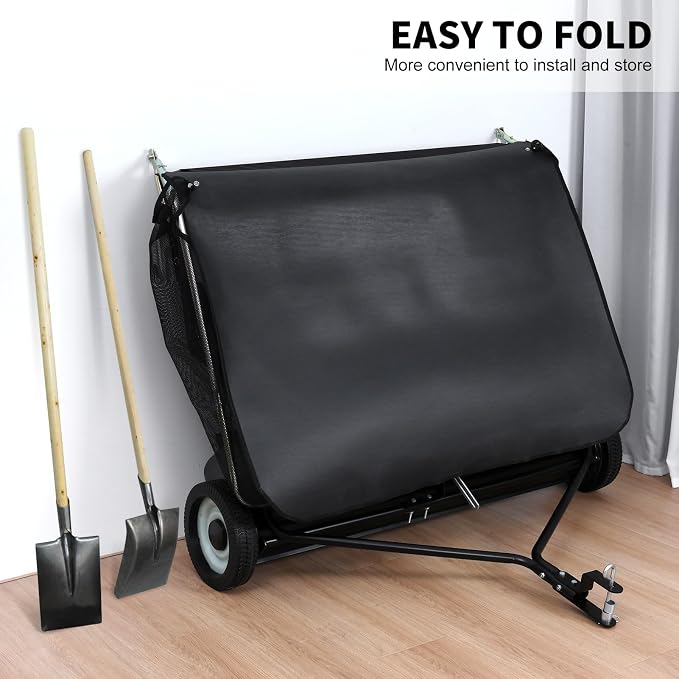 44 Inch Tow Behind Lawn Sweeper - Heavy Duty Adjustable Height Pull Behind Lawn Sweeper, 25 cu. ft Large Capacity Leaf & Grass Collector Hopper for Yard, Lawns, Farm （US Fast Arrival）