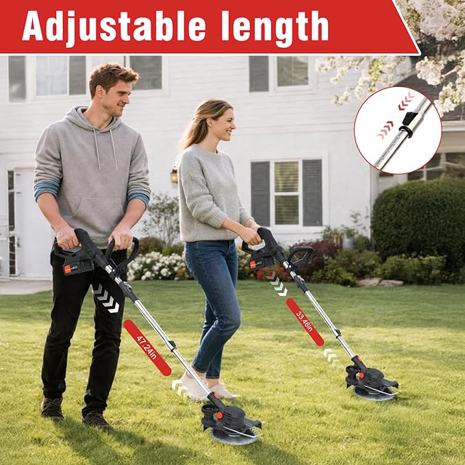 24V Cordless String Trimmer, 8-inch Battery Powered Weed Wacker with 2x4.0Ah Batteries, Foldable 3-in-1 Brush Cutter, 3 Types Blades Electric Lawn Edger with Side Wheel Assist for Yard & Garden