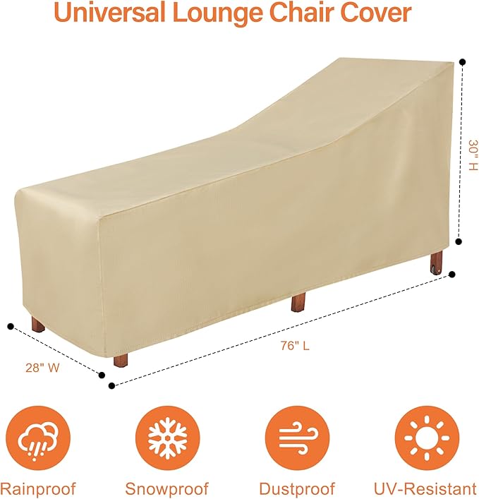 Patio Chaise Lounge Cover, Waterproof Lounge Chair Covers, Heavy Duty Patio Furniture Covers for Outside, Pool， Lounge Chair, Lawn Bench Furniture 76Lx28Wx30H inch