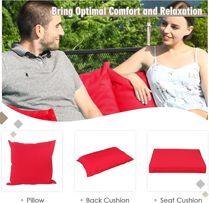 DORTALA 7Pieces PE Rattan Patio Furniture Set, All-Weather Wicker Conversation Set W/Soft Cushions & Pillows, Functional Coffee Table, Outdoor Sectional Sofa Set for Balcony, Poolside, Backyard, Red