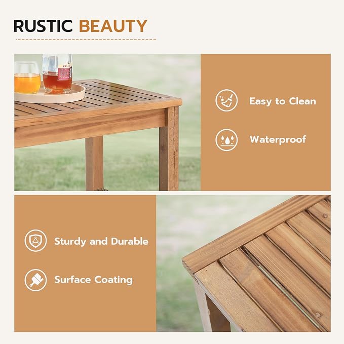 Patio Console Table 2 Shelf - 45'' Outdoor Rectangular Console Table Dining Table Long Bar Table Wooden for Backyard, Balcony, Poolside (Brown)